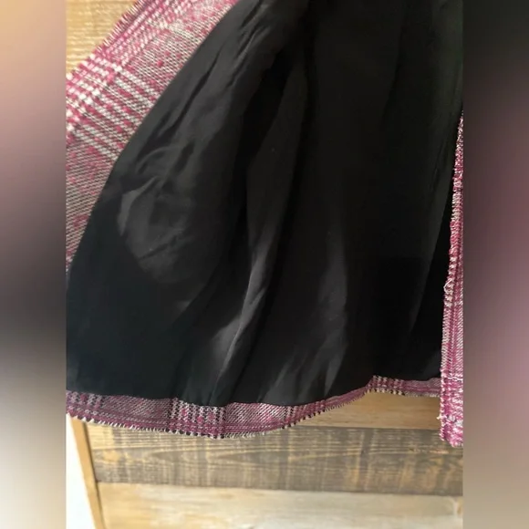 Plaid Ruffle Trim Blazer Jacket Pink Black and White Plaid Size M (Pleione) - Picture 10 of 16